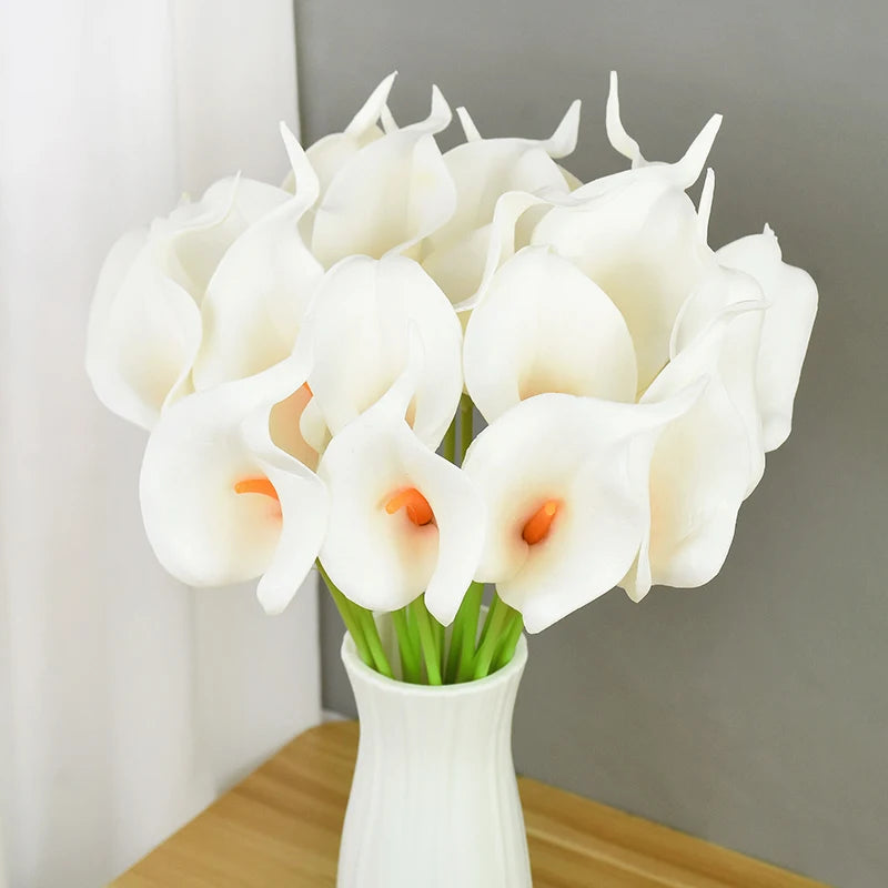 5Pcs White PU Fake Flower Artificial Real Touch Calla Lily For Wedding Bridal Bouquets Home Table Flowers Bouquet Decorations
