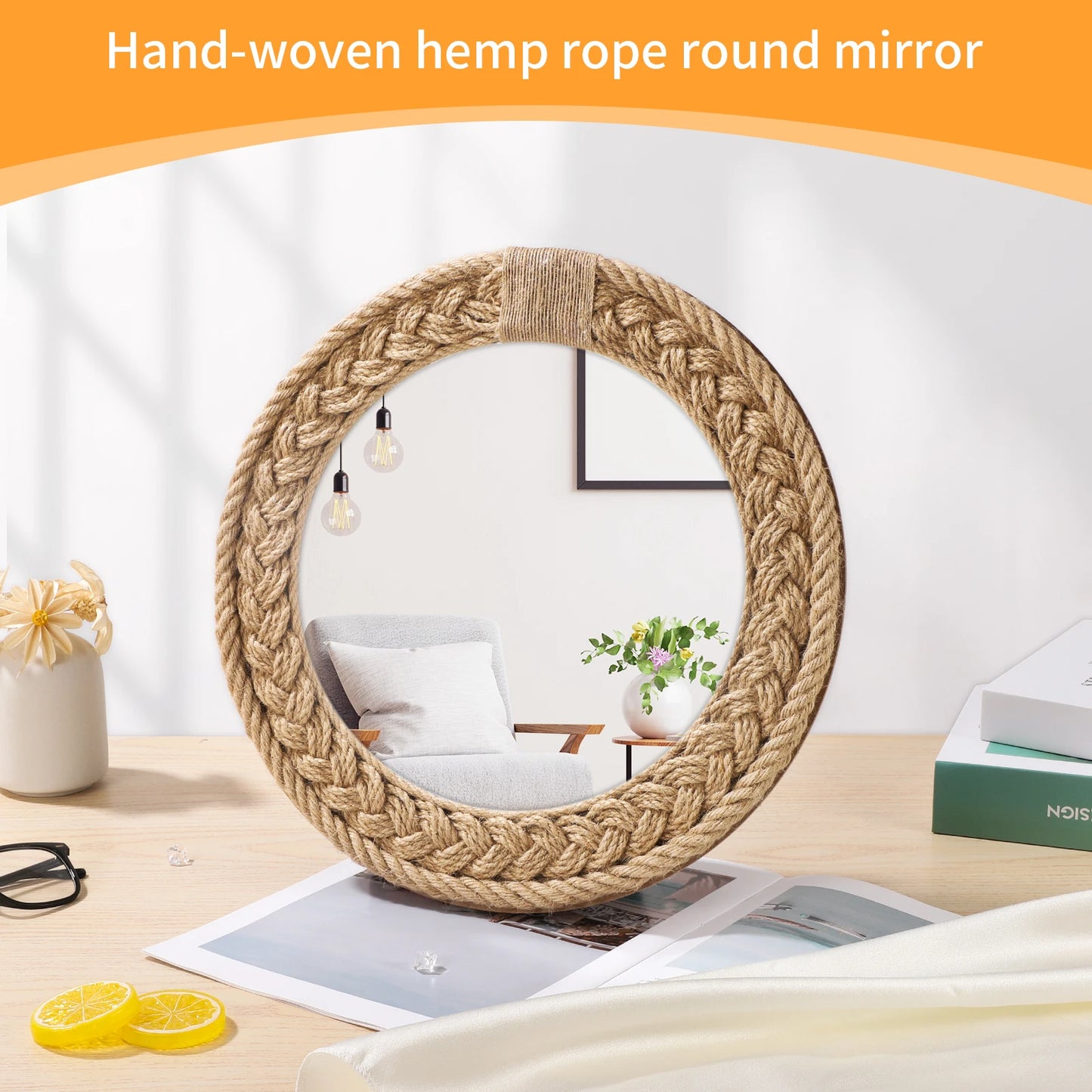 Hand-woven Nordic decorative hanging mirror creative hanging wall sofa porch homestay style background wall decor makeup mirror