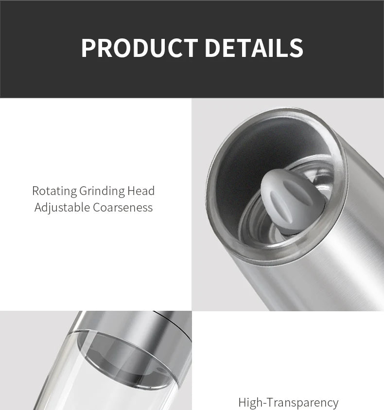 Electric Automatic Salt and Pepper Grinder Set with Led Light Grinder Set Spice Mill Adjustable Spices Grinder Kitchen Tools