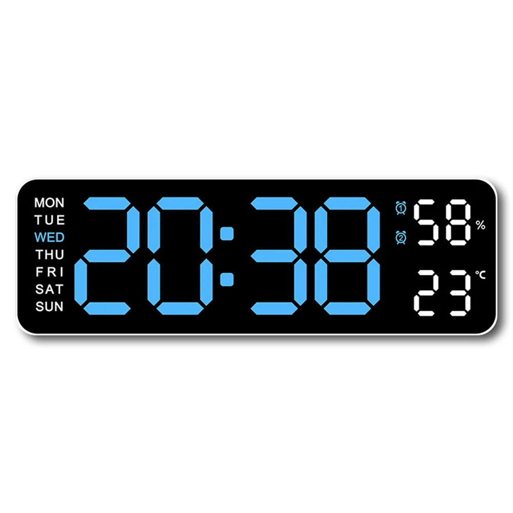 Large Digital Wall Clock Temperature and Humidity Week Display Brightness Adjustable Electronic LED Table Alarm Clock 12/24H