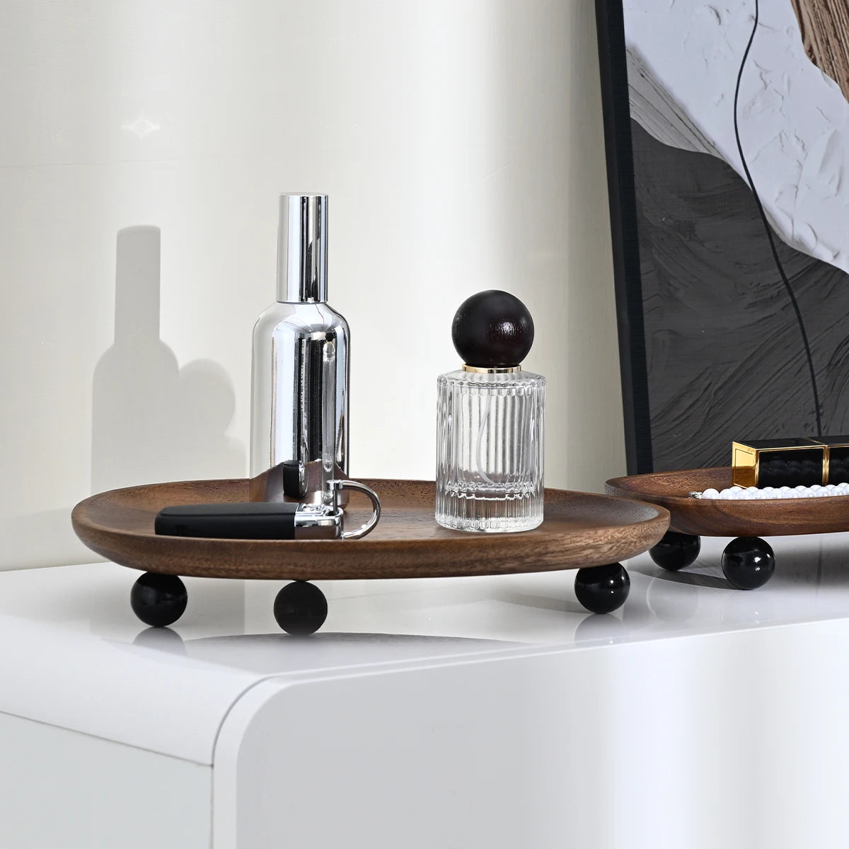 1Pc Wooden Tray, Walnut Color Entrance Key Tray, Jewelry Cosmetics Perfume Aromatherapy Tray
