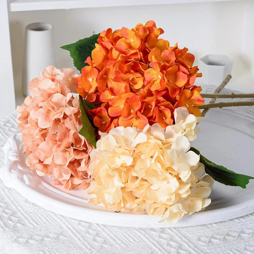 Realistic Fake Flowers Elegant Artificial Hydrangea with Green Leaves Stem for Wedding Home Decor Realistic Fake for Office