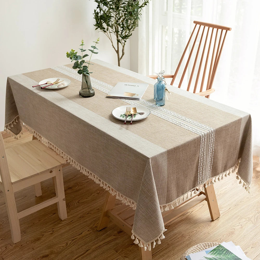 Battilo Linen Cotton Tablecloth Round Rectangular Table Cloth Waterproof Table Cover for Dining Coffee Table Kitchen Room Decor