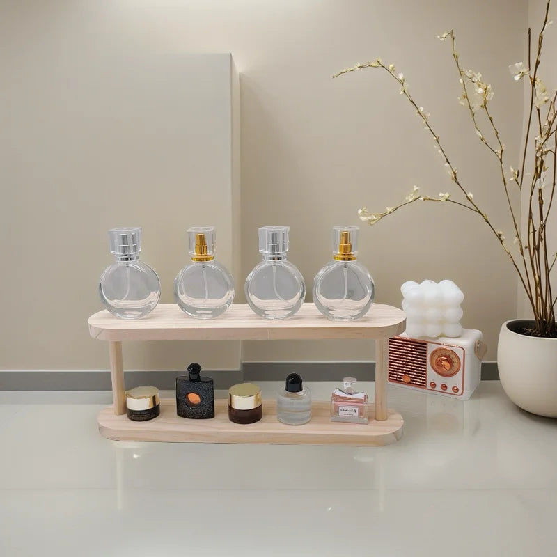 Wooden Storage Shelf 2-Tiers Desktop Organizer Shelves Desk Perfume Display Rack Desktop Dressing Table Cosmetics Storage Rack
