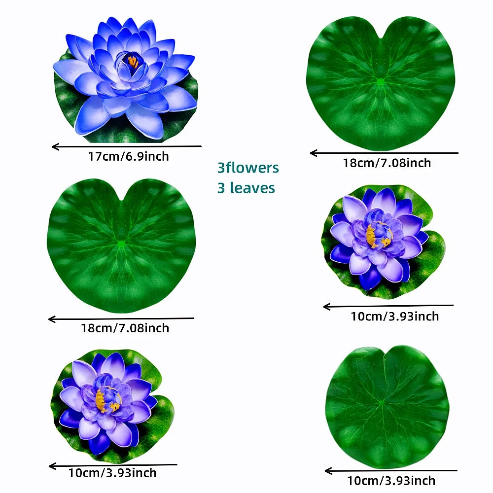 3 flowers and 3 leaves Artificial Lotus, Realistic Water Floating Foam Lotuses, Fake Lily Pad, Home Garden Patio Pond, Home Dec