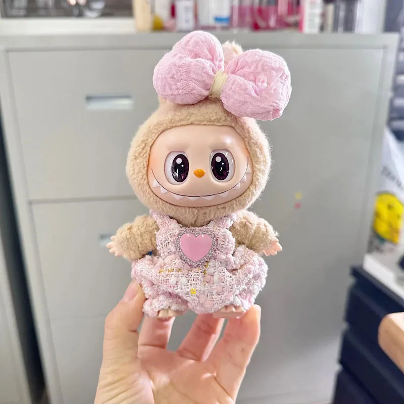 17CM Cute Labubu Doll Clothes Outfit Accessories Classic Dress Set for V2 Mini Dolls Clothing Girl Kid Gift Labubu Ropa