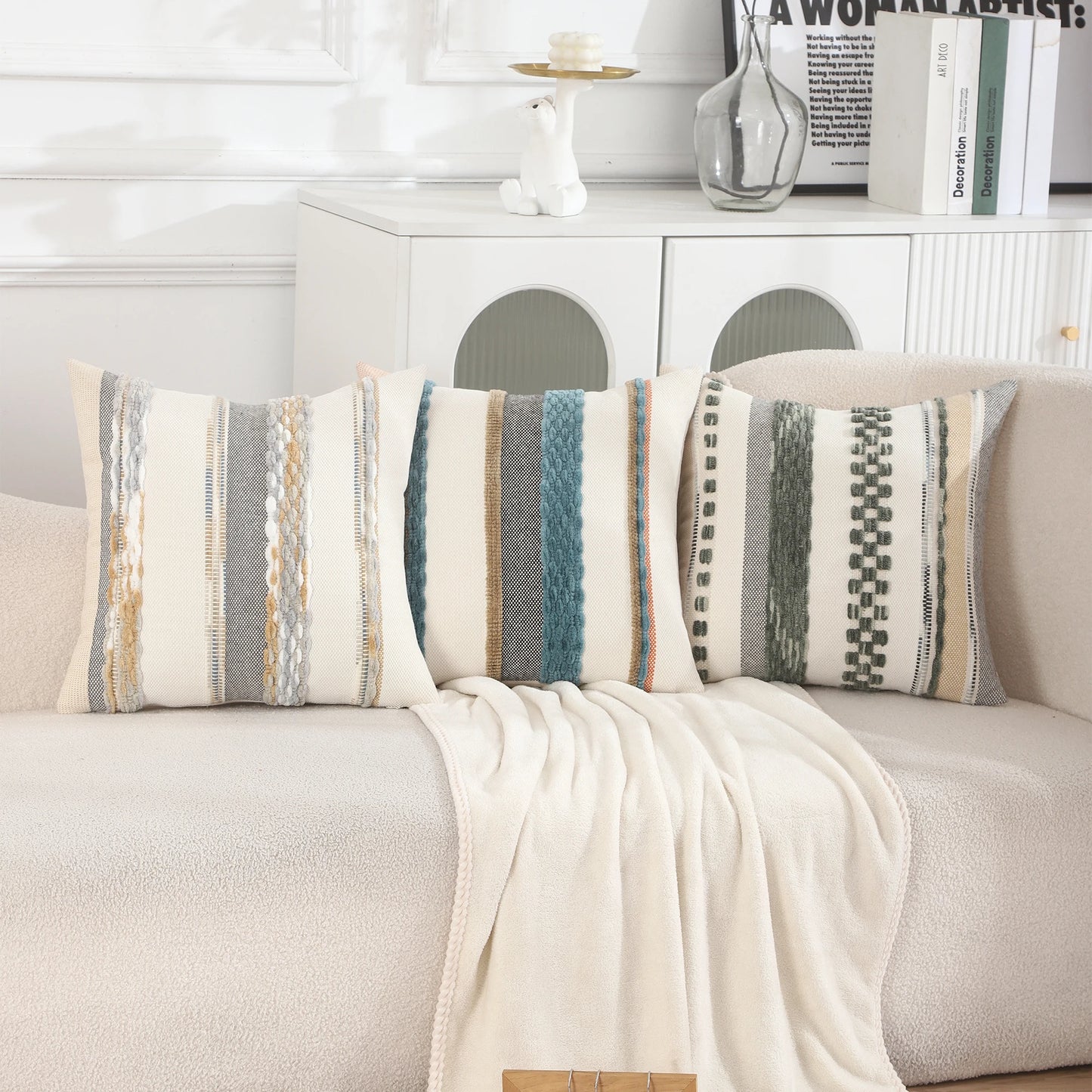 1 Pc Boho Throw Pillow Covers 18x18 Inch Striped Cousion Cover Decorative Chenille Pillowcases Square Cushion Covers