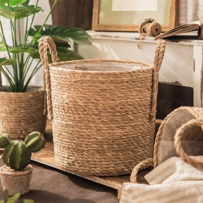 Picnic Baskets Wicker Baskets Laundry Basket Straw Weaving Flower Plants Pot Woven Garden Flowerpot Sundries Storage Basket