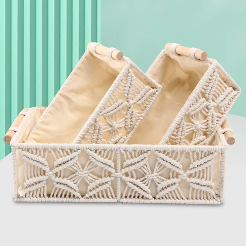 Handmade Woven Basket Cotton Rope Storage Book Toy Desktop Sundries Storage Box Literary and Retro Style