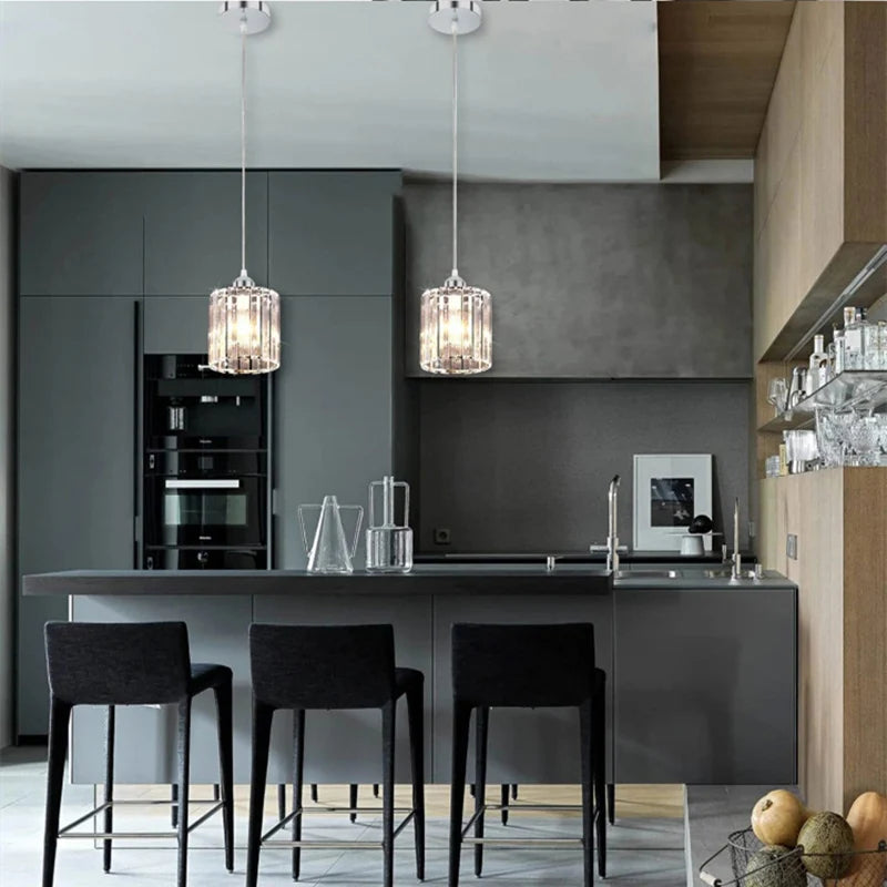 Modern American Minimalist Style Living Room Dining Room Bar Counter Bedroom Study Corridor 110V Chrome Iron Crystal Chandelier