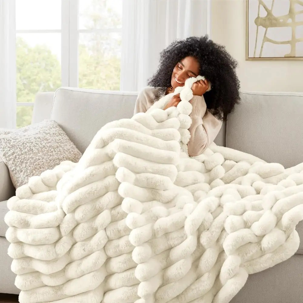 New Cotton Warm Blanket Spandex Solid Color Throw Blanket Double Sided Ultra Soft Plush Striped Blankets Home Office