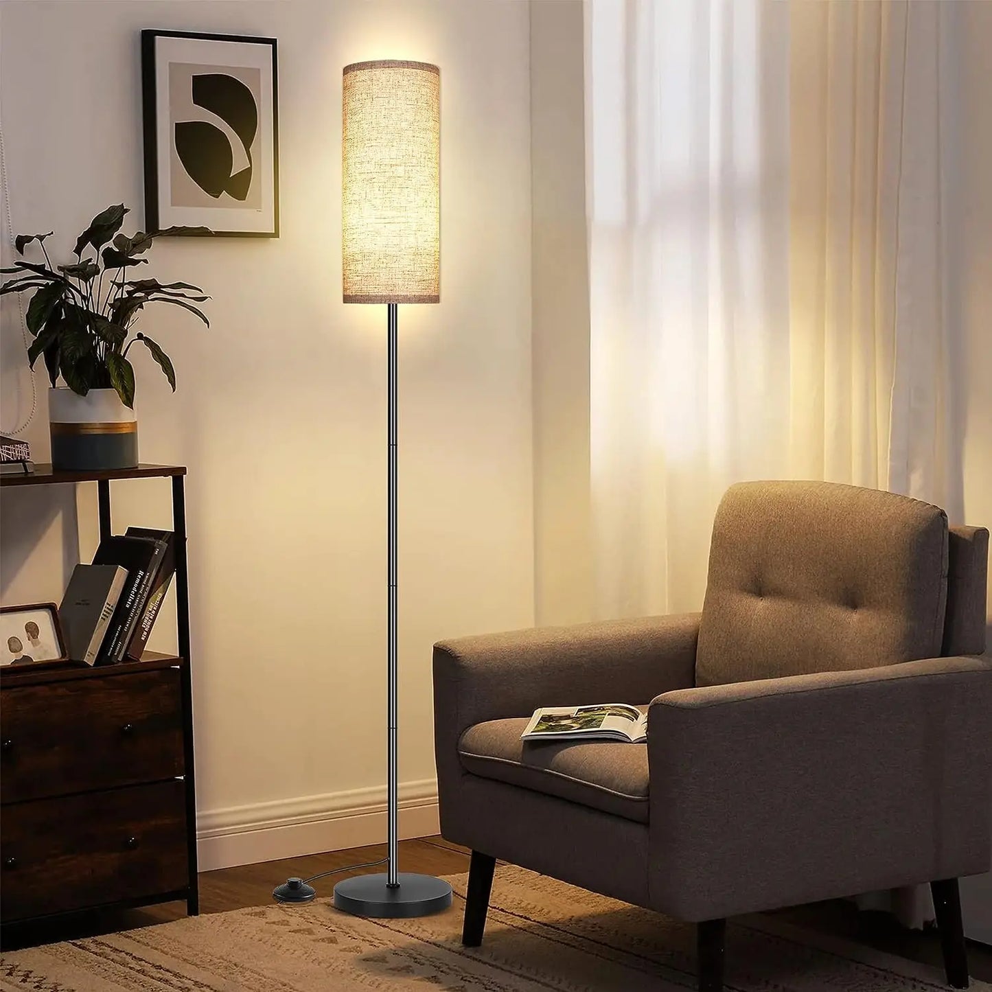 Floor Lamp for Living Room Modern Standing Lamps with Lampshade Lamp with Foot Switch for Living Room Bedroom Kids Room Office