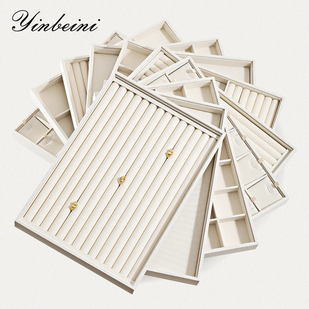 YinBeiNi Linen Stackable Ring Earring Bracelet Necklace Display Tray Jewelry Storage Drawer Insert Organizer Holder Tray P062