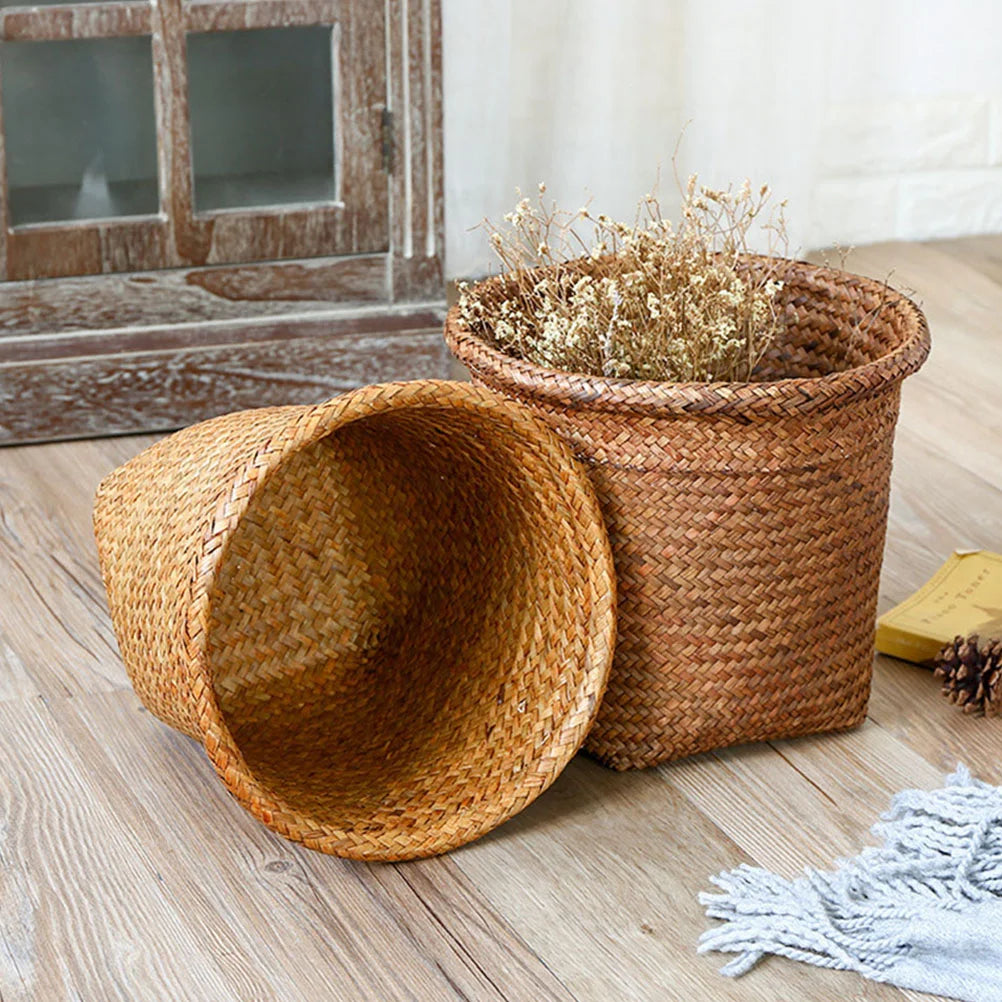 Multipurpose Storage Basket Woven Trash Can Rattan Laundry Container Household Merchandises Decorative Woven Basket Waste Bins