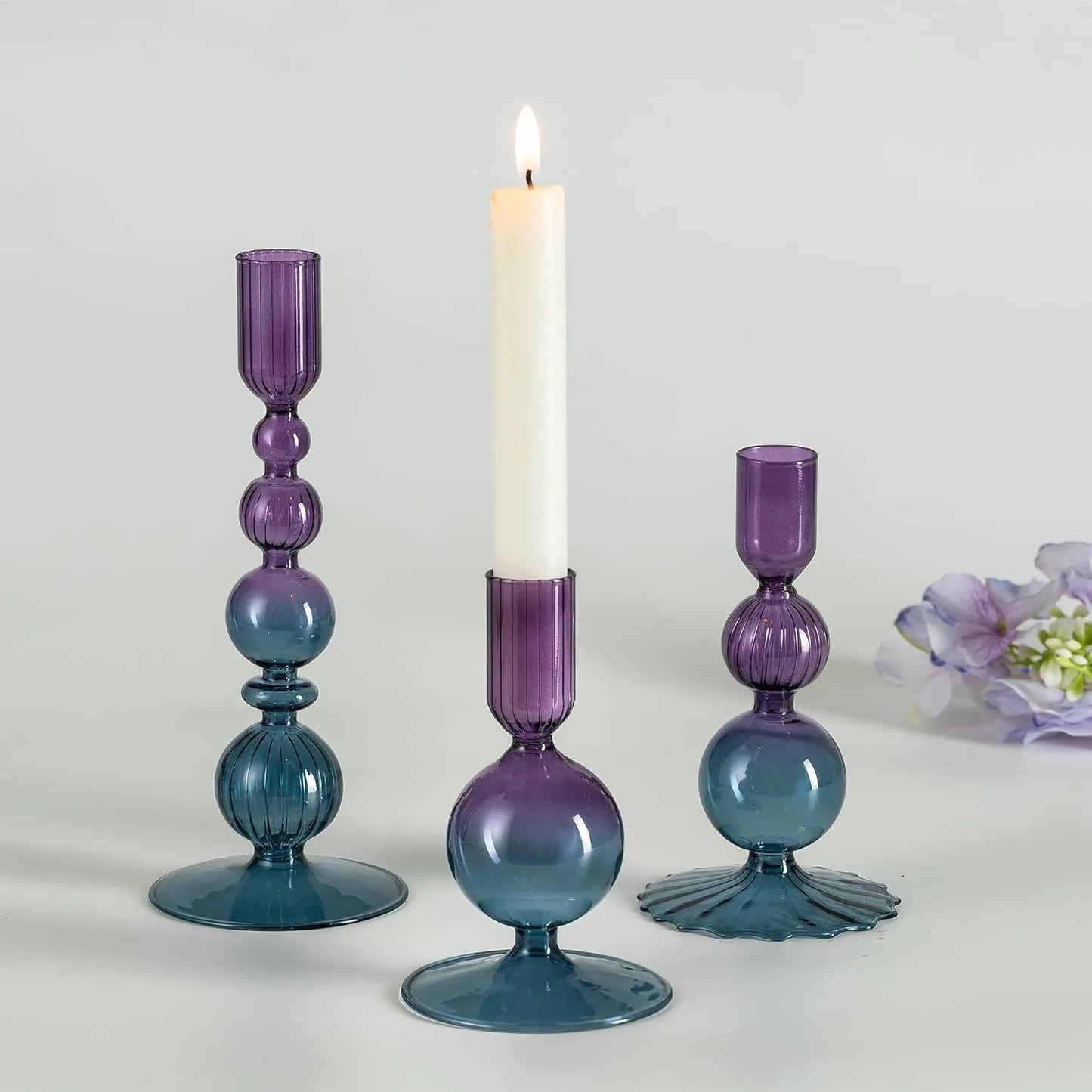 3Pcs/set Glass Candle Holders Crystal Ribbed Candlestick Romantic Wedding Candelabra Home Decor Vase Table Centerpieces Wedding