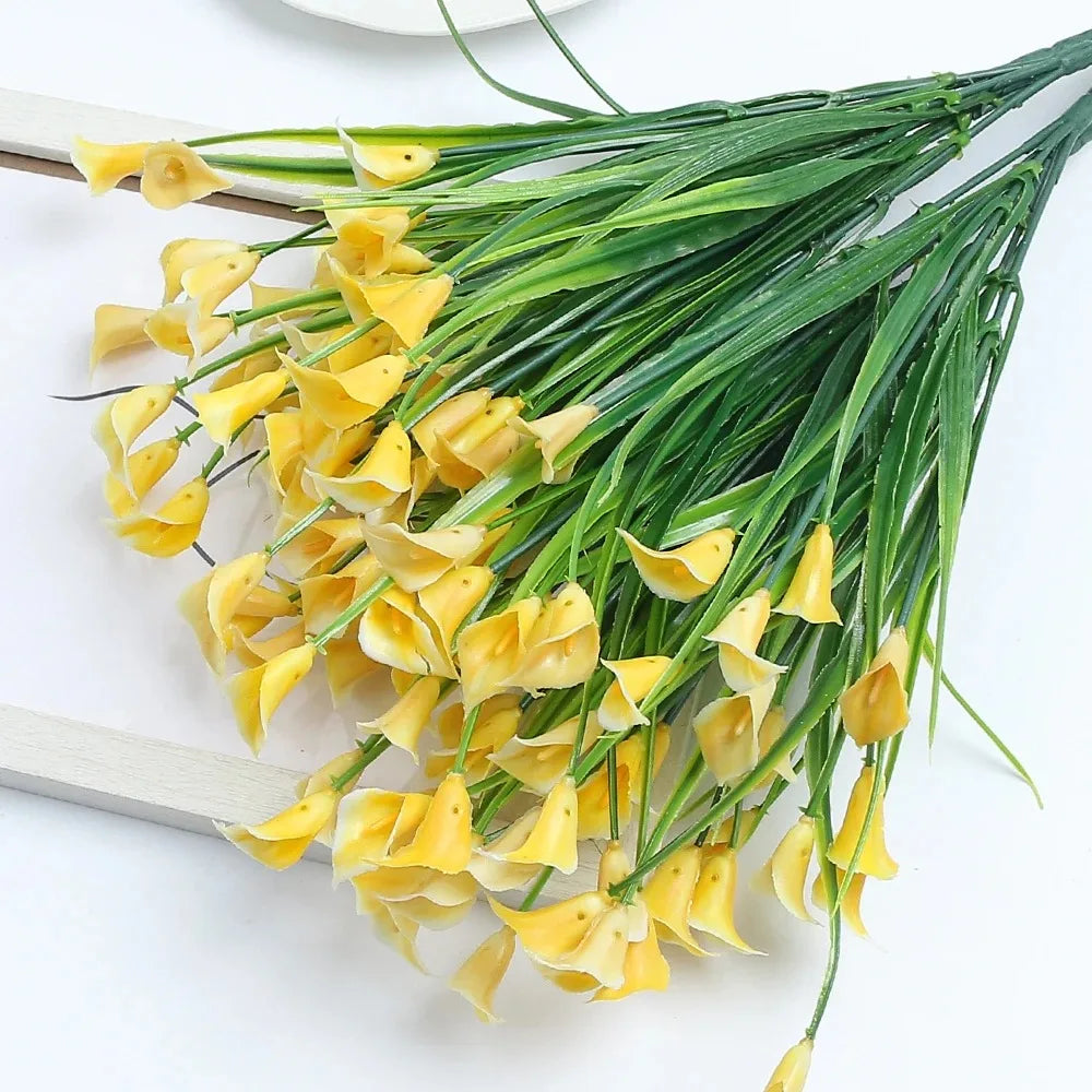 1 Bundles Calla Lily Artificial Flowers for Outdoors Fake Plants Faux Plastic Fake Flower for Indoor Planter Home Cemetery Decor
