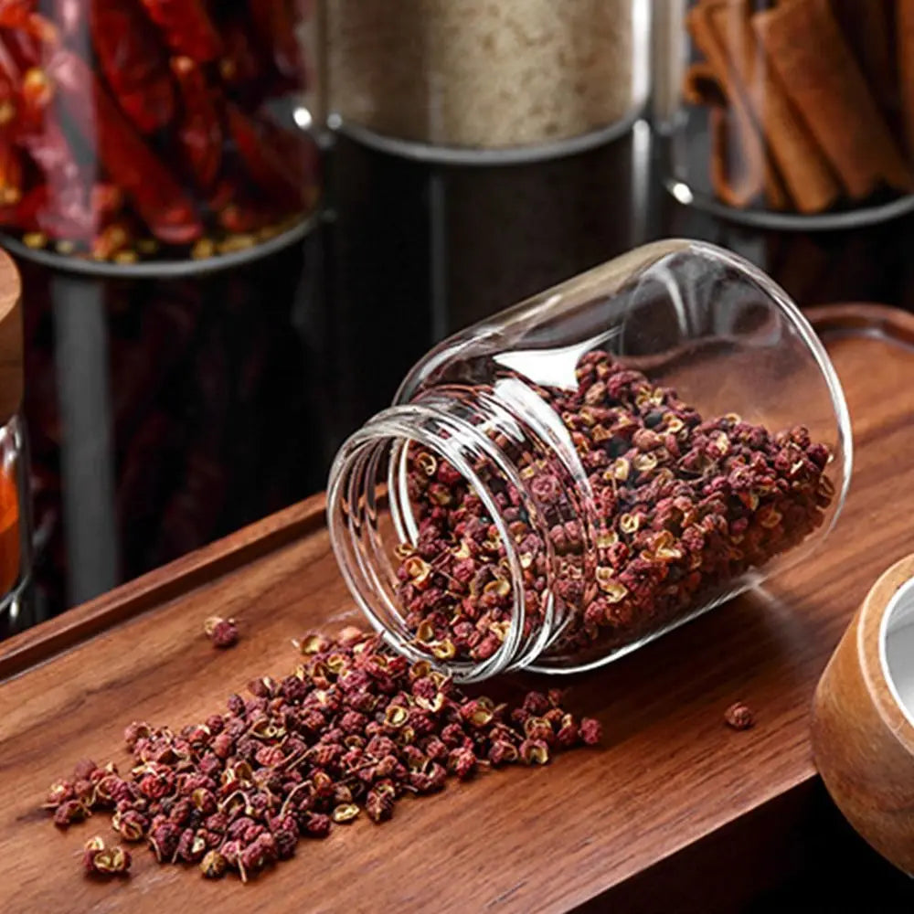 Home&Kitchen Containers Acacia Wood Miscellaneous Grain Storage Tank Split Bottle Sealed Can Storage Pots Spice Jars