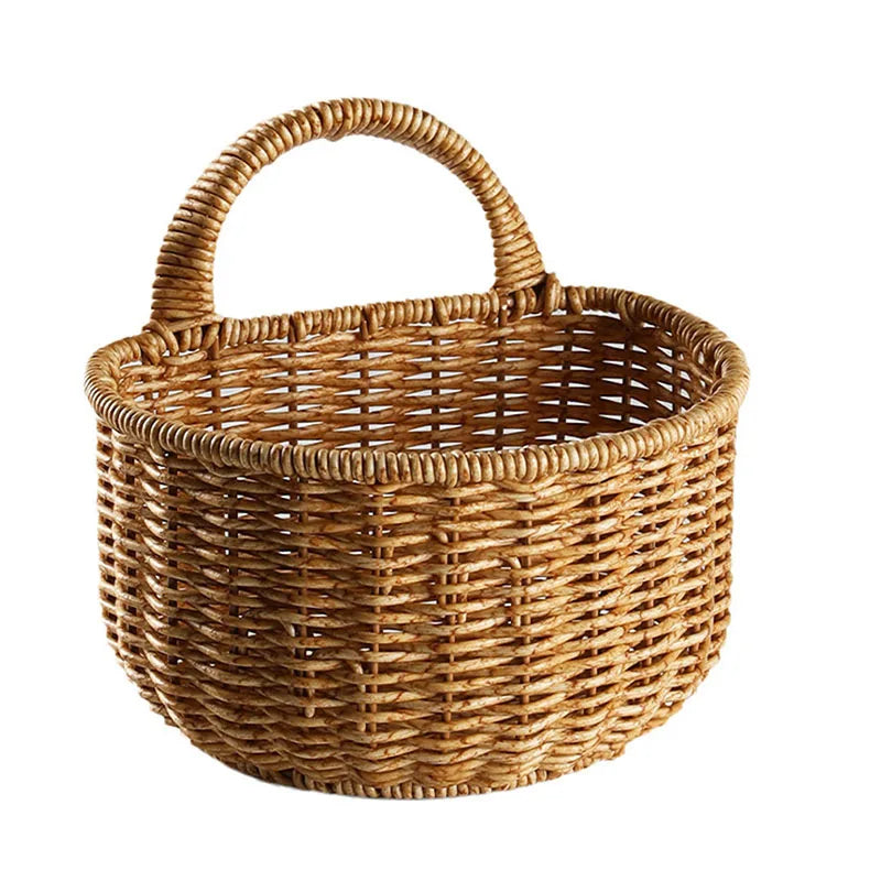 Kitchen Storage Rattan Basket with Handle Woven Hanging Baskets Minimalist Design Living Room Food Fruit Sundries Organizer 