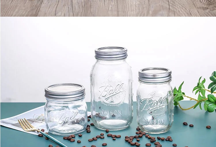 American Mason Jar Glass Transparent Oat-Sealed Beverage Cup Durable Kitchen Storage Container for Milk Shake & Juice