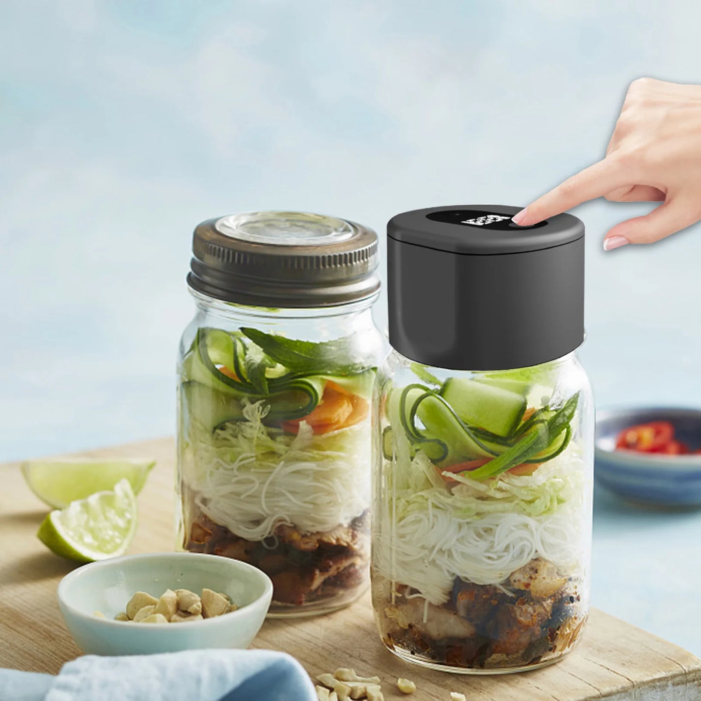 Electric Mason Jar Vacuum Sealer Kit Cordless Automatic Jar Sealer Kit for Food Storage and Fermentation with Mason Jar Lids