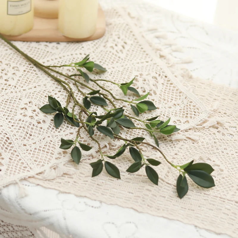 Artificial Long Branch Ficus Green Leaves Tree Branches For Fake Plants Home Wedding Backdrop Party Living Room Decoration Props