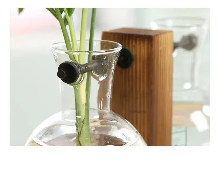 Creative Glass Desktop Planter Bulb Vase Wooden Stand Hydroponic Plant Container Decor Home Tabletop Decor Vases