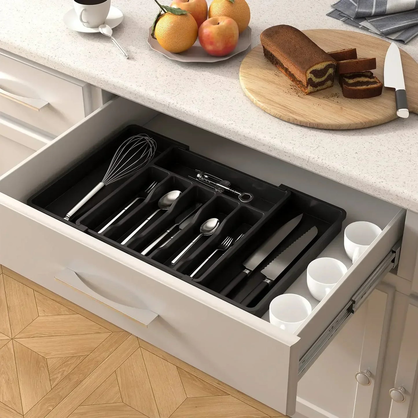 Kitchen Organizer Tray Adjustable Pantry Organizer Utensil Cutlery Drawer for Silverware Tableware Expandable Kitchen Drawer