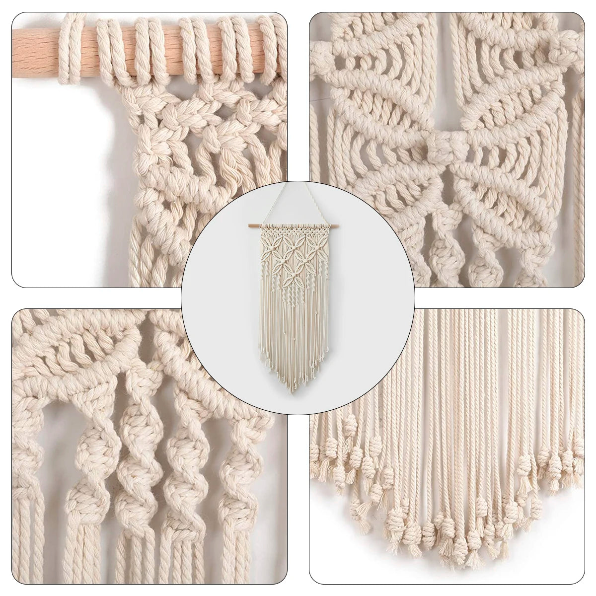 Macrame Wall Hanging Tapestry Handmade Bohemian Ethnic Chic Tapestry Boho Woven Wall Art Décor Beige Tassel Cotton Crochet