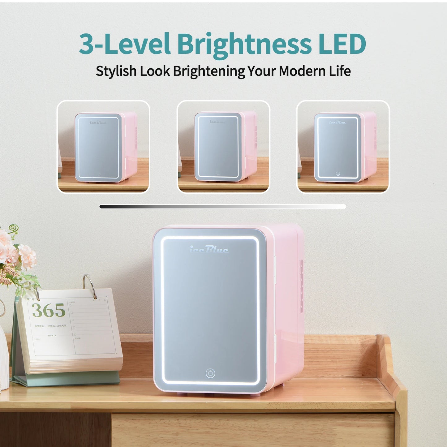 iceBlue 4L Mirror Mini Fridge Dual-Use Beauty Makeup Skincare Refrigerator AC/DC Cooler Warmer Beauty Refrigerator for Home Car
