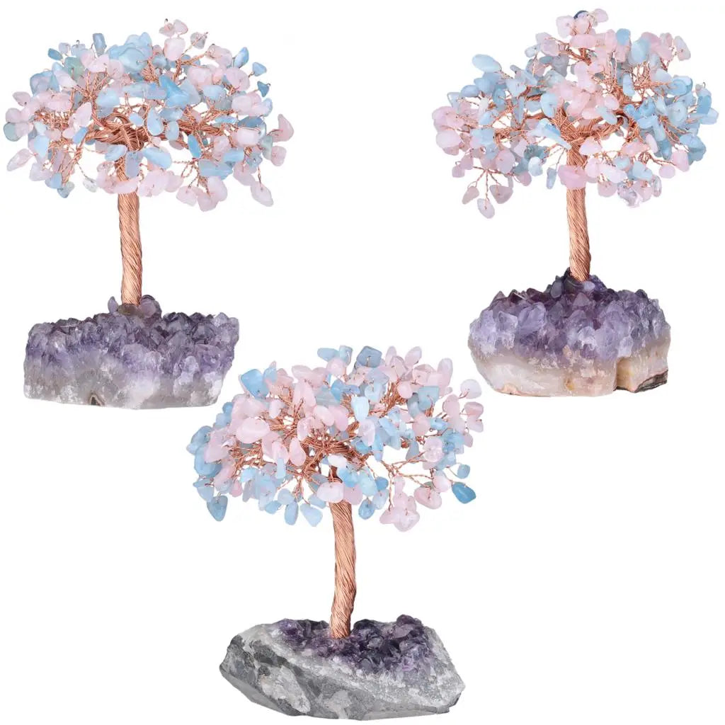 Natural Crystal Money Tree With Rough Amethyst Cluster Base For Luck Wealth Fengshui Home Decoration Desktop Ornaments