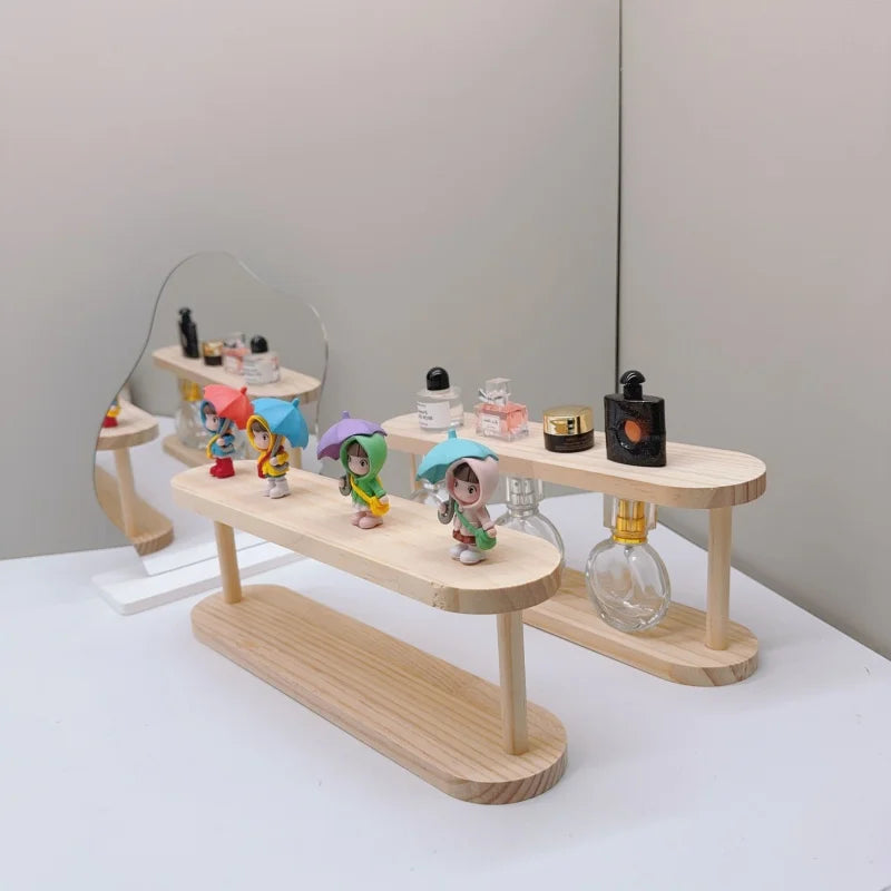 Wooden Storage Shelf 2-Tiers Desktop Organizer Shelves Desk Perfume Display Rack Desktop Dressing Table Cosmetics Storage Rack