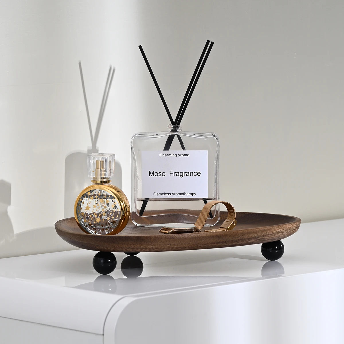 1Pc Wooden Tray, Walnut Color Entrance Key Tray, Jewelry Cosmetics Perfume Aromatherapy Tray