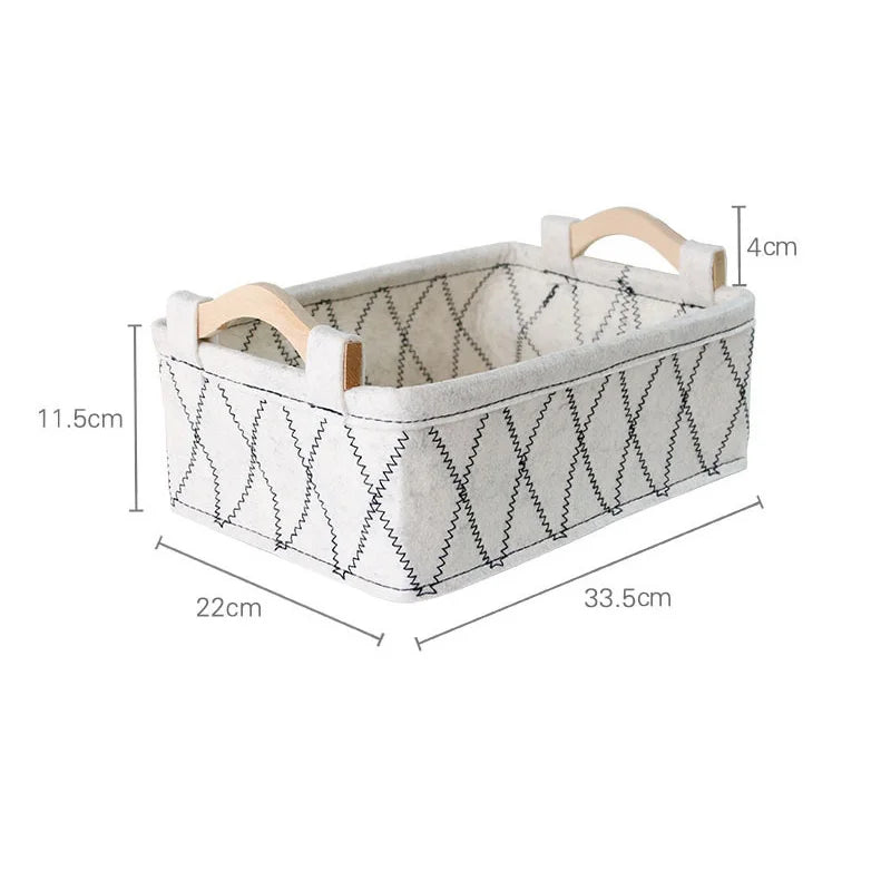 Felt Storage Basket Desk Organizer Toy Basket Storage Bins Makeup Organizer Basket Desktop Wooden Handle Storage Organizer Box