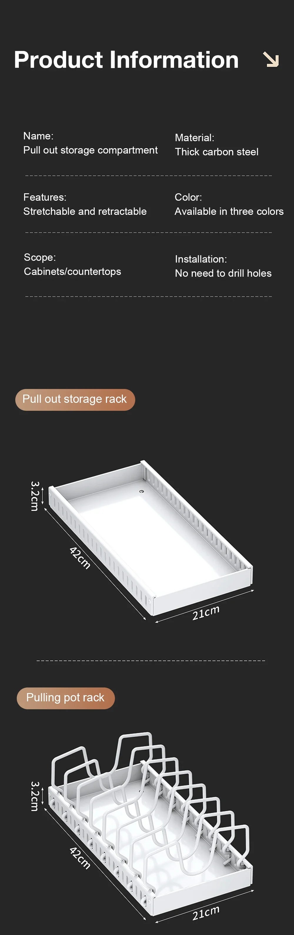 Kitchen Pots and Pans Organizer Under Cabinet Sliding Drawer Pot Lid Organizer Pull Out Cabinet Storage Tray with 8 Dividers