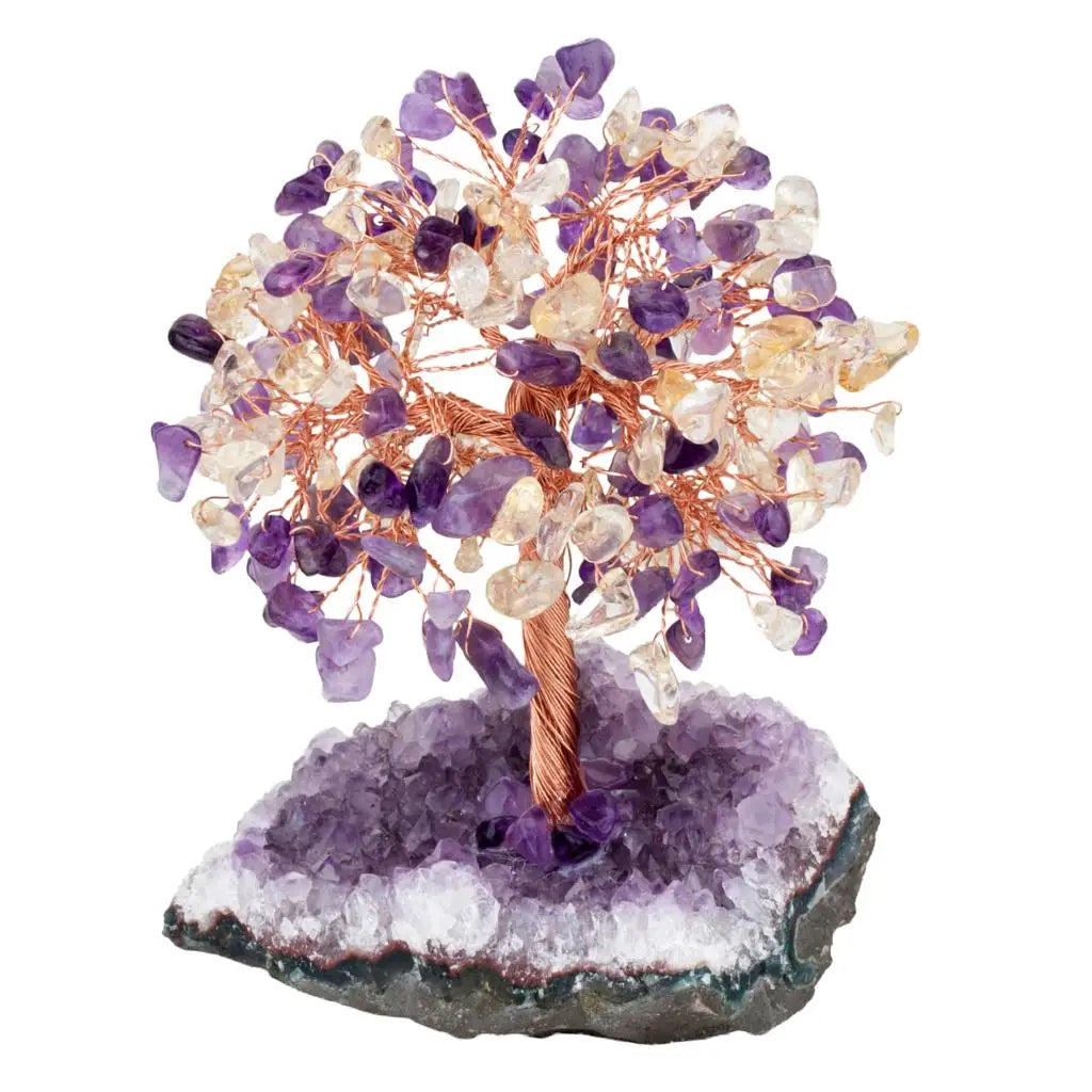 Natural Crystal Money Tree With Rough Amethyst Cluster Base For Luck Wealth Fengshui Home Decoration Desktop Ornaments