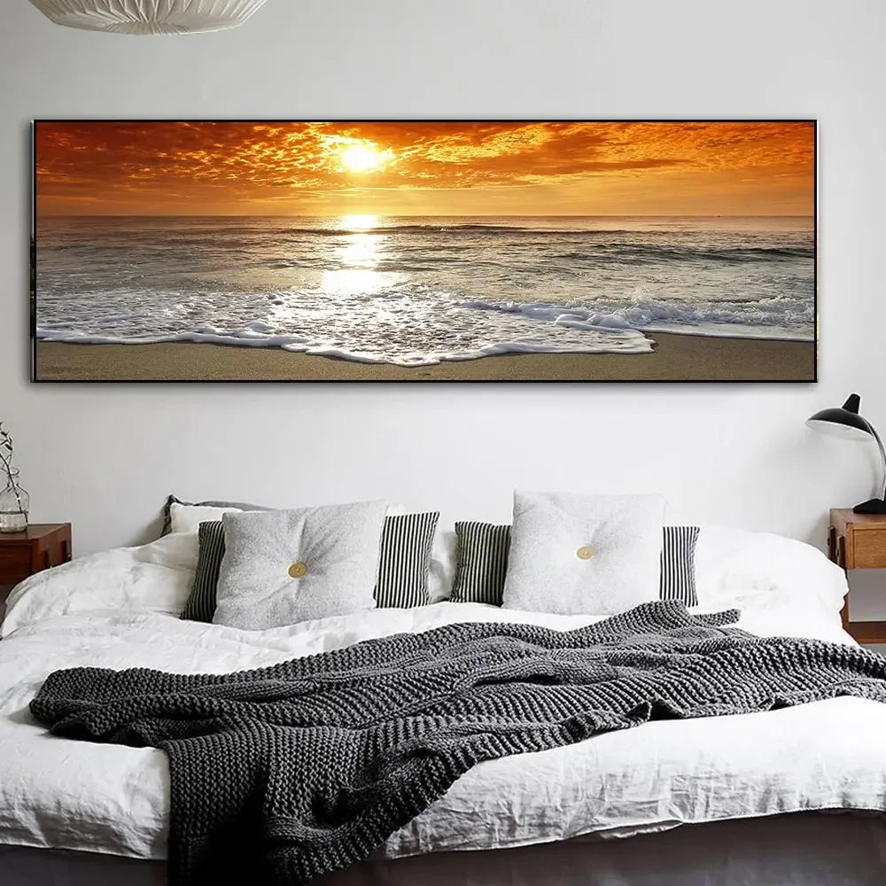 Modern, Minimalist, Wall Art, Landscape Seaside Goldenwood Bridge, Canvas Print Poster, Home Living Room Backdrop Decoration