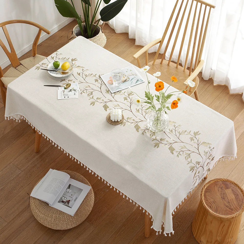 Battilo Linen Cotton Tablecloth Round Rectangular Table Cloth Waterproof Table Cover for Dining Coffee Table Kitchen Room Decor