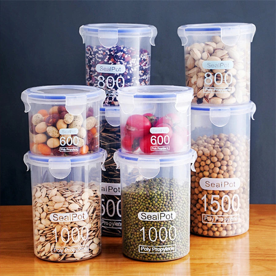 Plastic Food Storage Containers Transparent Rice Dispenser Bucket Cereals Boxes Jars for Bulk Kitchen Organizer Accessory