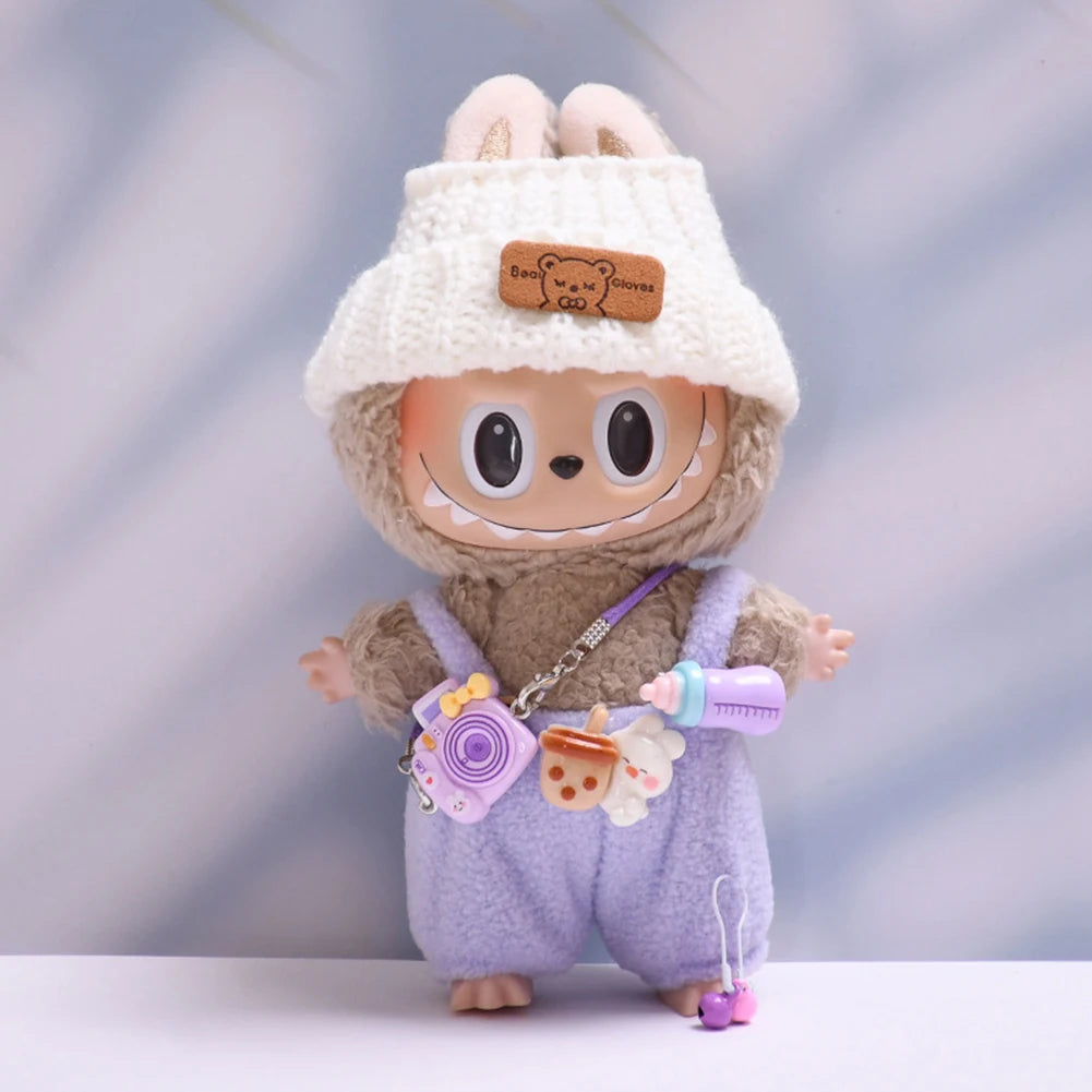 For 15-17 Cm Labubu Clothes Outfit Labubu Sitting Party Bottle Overalls Hat Dolls Accessories Cute Decoration (No Doll)