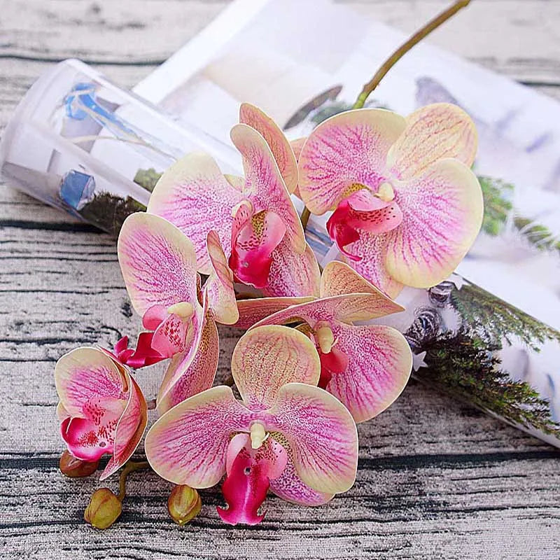 Artificial Phalaenopsis 3D Small Butterfly Orchid 6 Heads Fake Flower Home Drapery Wall Wedding Decoration Festival Diy Wreath