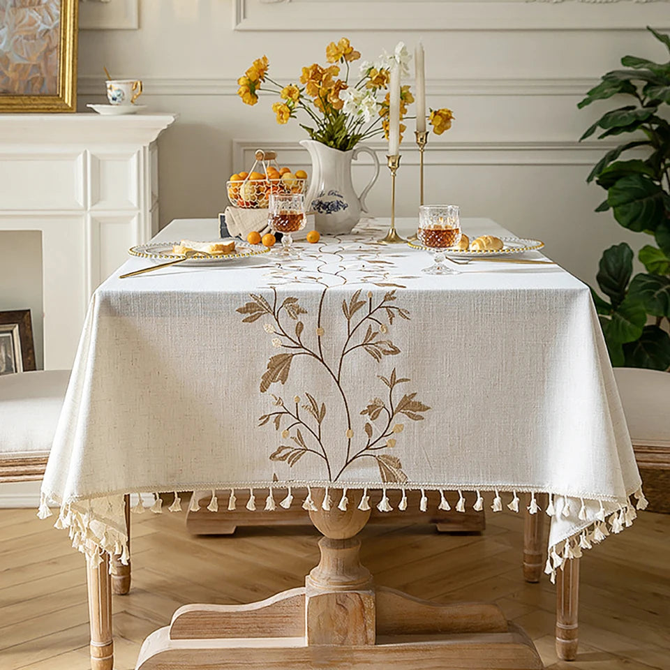 Battilo Linen Cotton Tablecloth Round Rectangular Table Cloth Waterproof Table Cover for Dining Coffee Table Kitchen Room Decor
