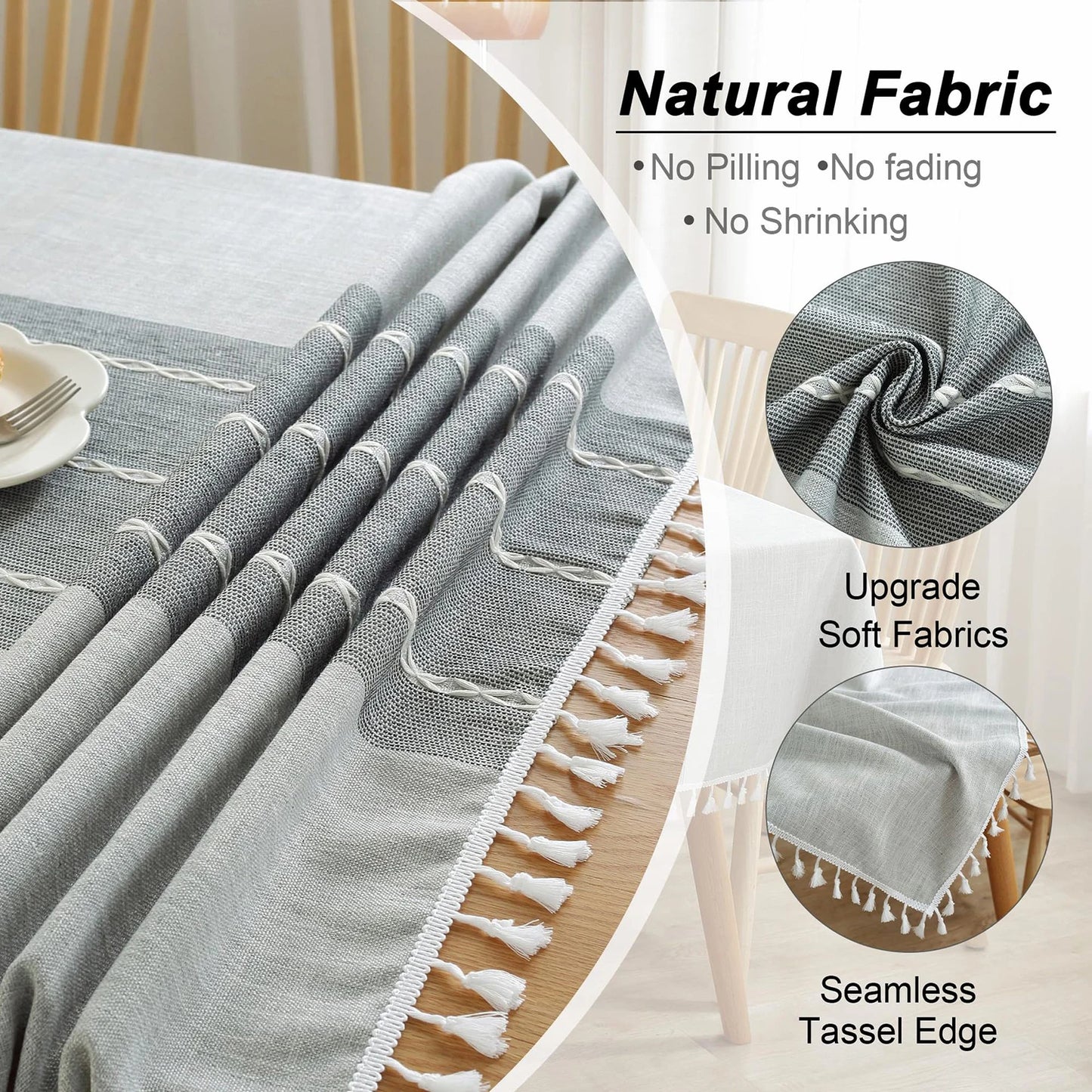 Battilo Linen Cotton Tablecloth Round Rectangular Table Cloth Waterproof Table Cover for Dining Coffee Table Kitchen Room Decor