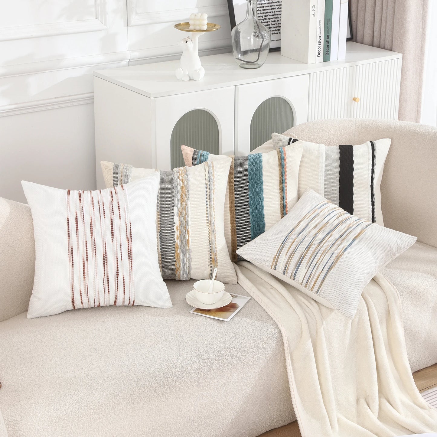 1 Pc Boho Throw Pillow Covers 18x18 Inch Striped Cousion Cover Decorative Chenille Pillowcases Square Cushion Covers