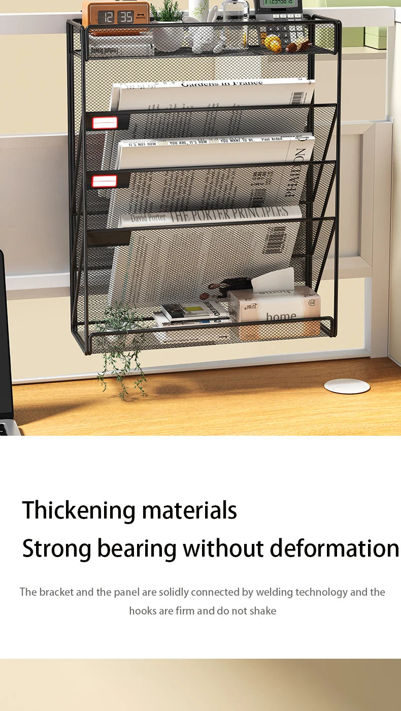 Wall File Holder 5 Pocket Mesh Hanging Wall Organizer Vertical Hanging File Folder Holder Magazine Rack for Paper Organization