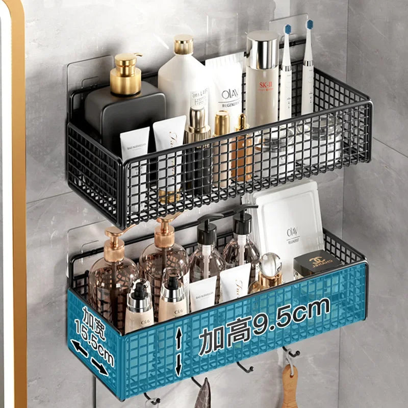Bathroom Organiser Multifunctional Toiletries Organiser No-Punch Bathroom Shelf Bathroom Kitchen Wall Mount Storage Rack