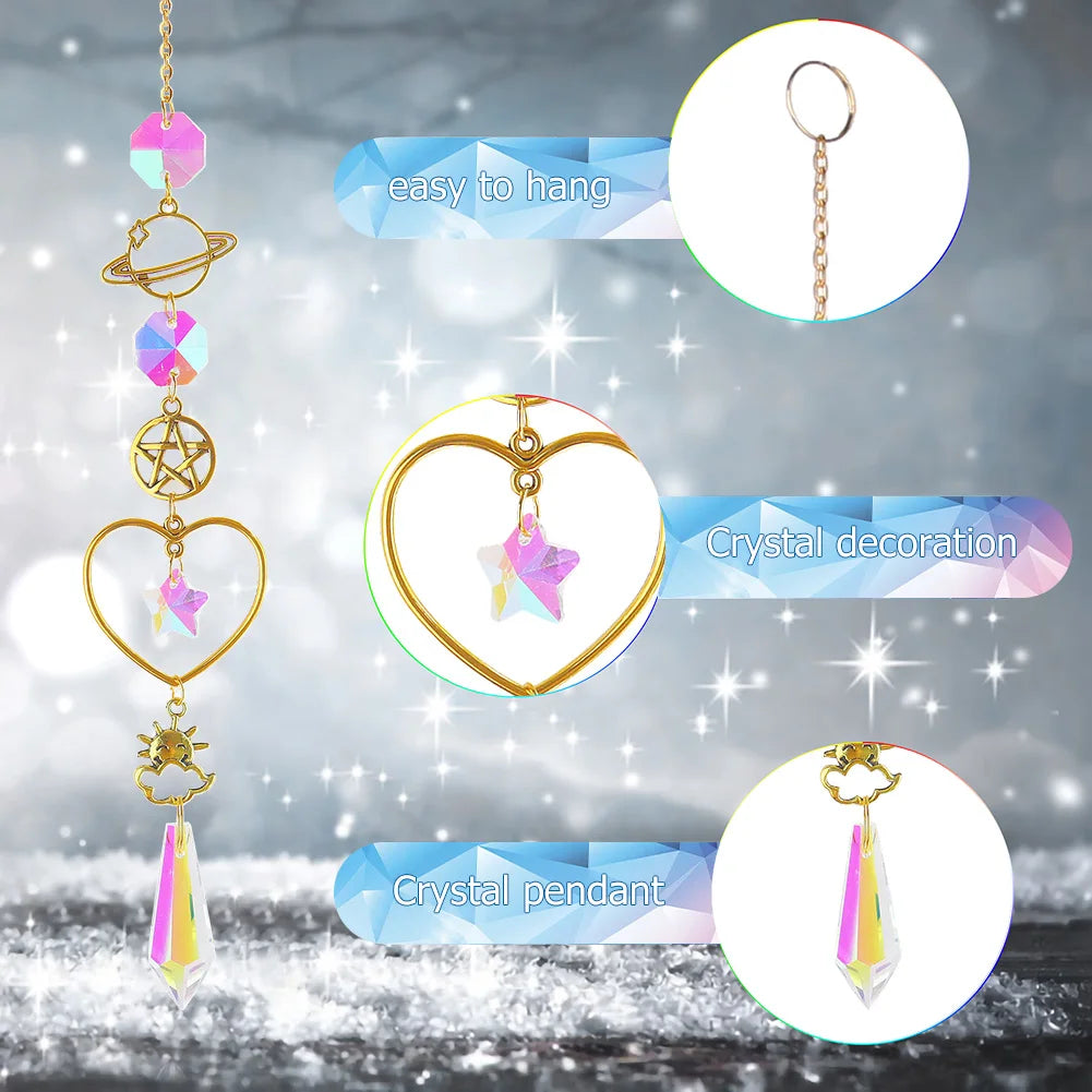 Suncatcher Crystal Wind Chime Star Moon Diamond Hanging Prisms Light Catcher Rainbow Chaser Jewelry Pendant Home Garden Decor