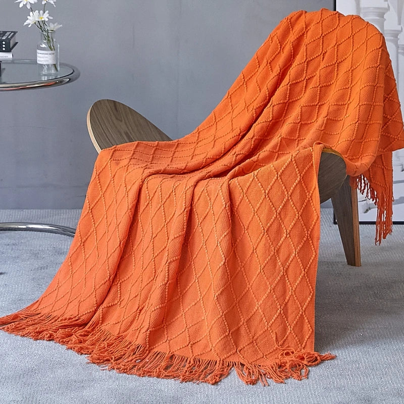 Cream White Textured Knitted Throw Blankets With Tassels Vintage Lightweight Farmhouse Gift Blankets 50x60inch Gift Blankets