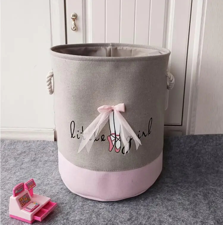 Pink Storage Basket for Girls Toys Cartoon Sundries Basket Clothes Storage Bin Collapsible Laundry Hamper for Home Organizer
