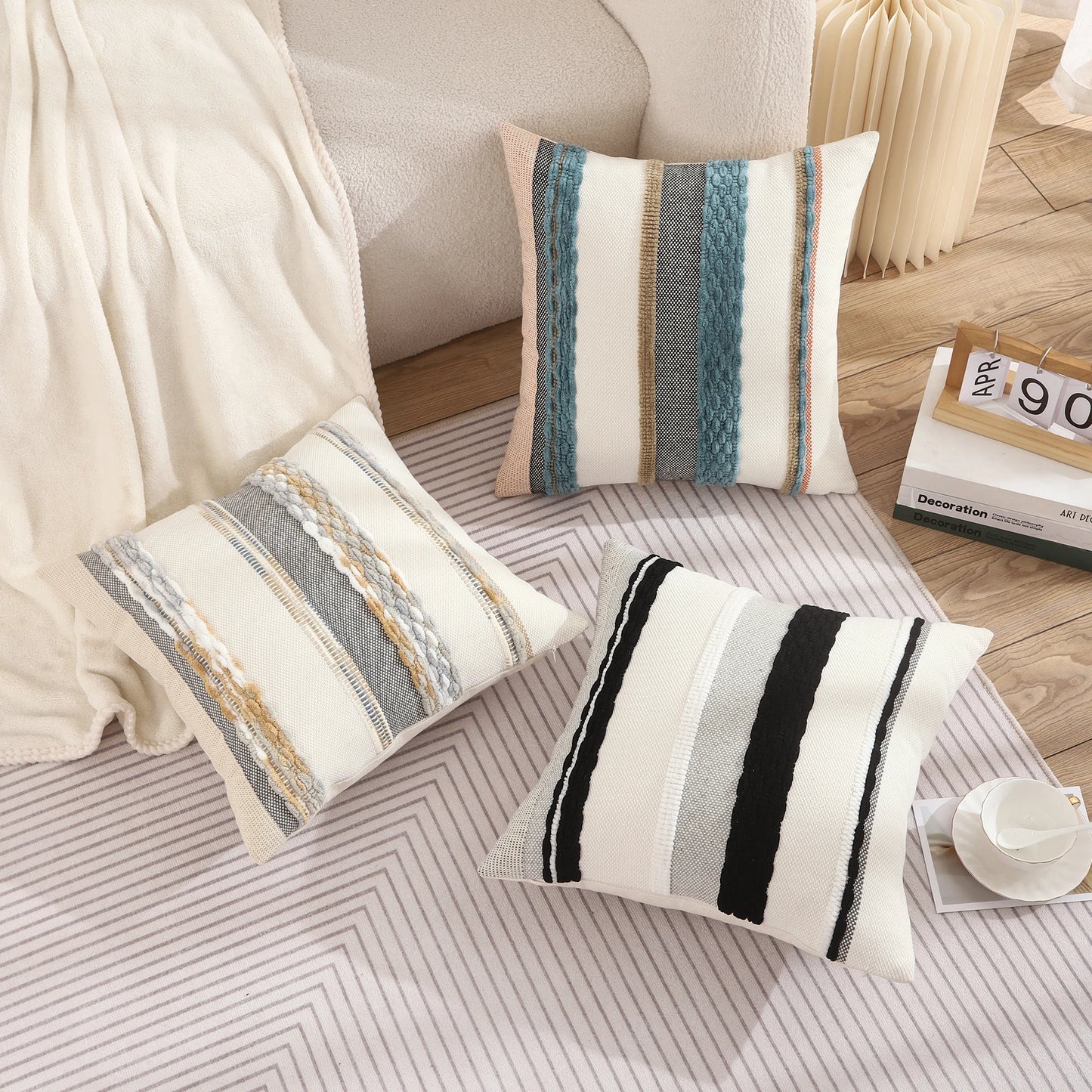 1 Pc Boho Throw Pillow Covers 18x18 Inch Striped Cousion Cover Decorative Chenille Pillowcases Square Cushion Covers