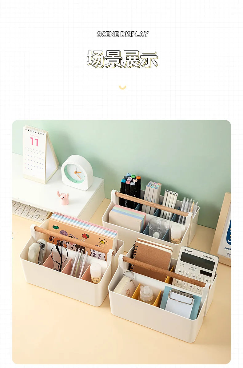 Portable Desktop Pen Holder Large Capacity Cute Marker Pen Stationery Storage Box Creative Pencil Holder Desktop Organizer